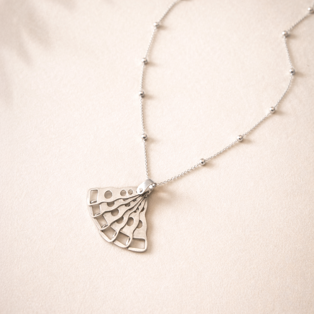 Fan Pendant Necklace Sterling Silver