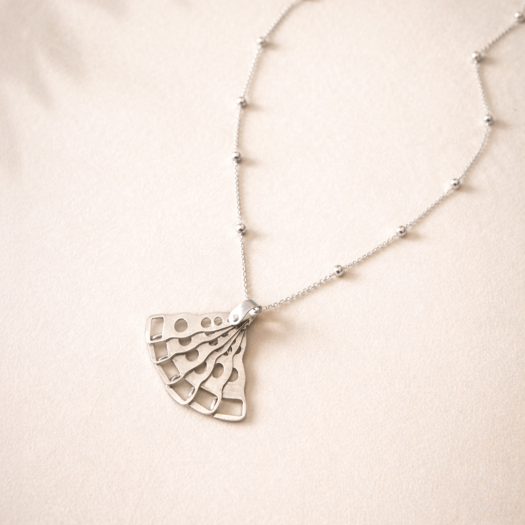 Fan Pendant Necklace Sterling Silver