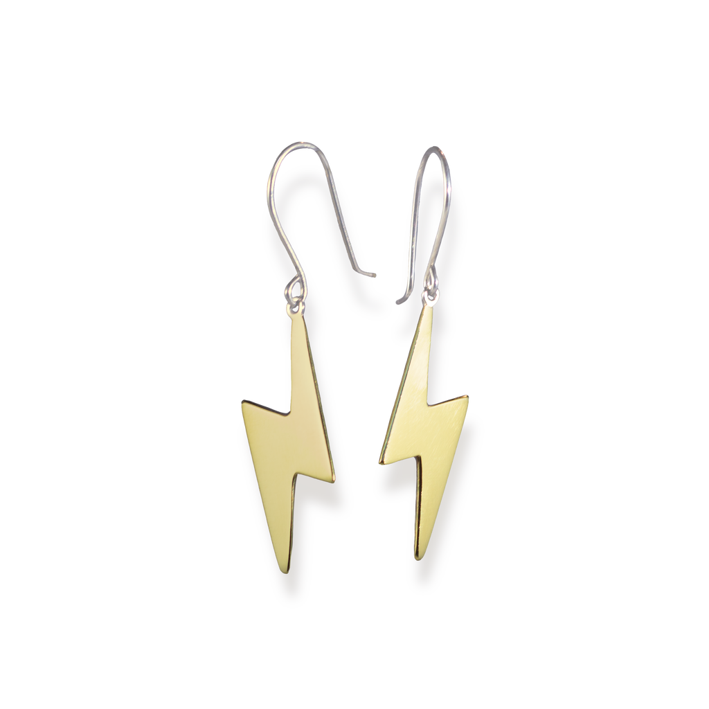 Brass and Sterling Silver Lightning Bolt Earrings