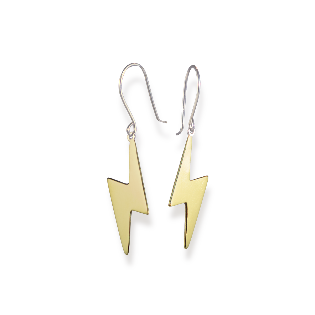 Brass and Sterling Silver Lightning Bolt Earrings