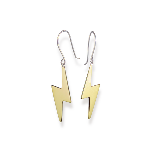 Brass and Sterling Silver Lightning Bolt Earrings