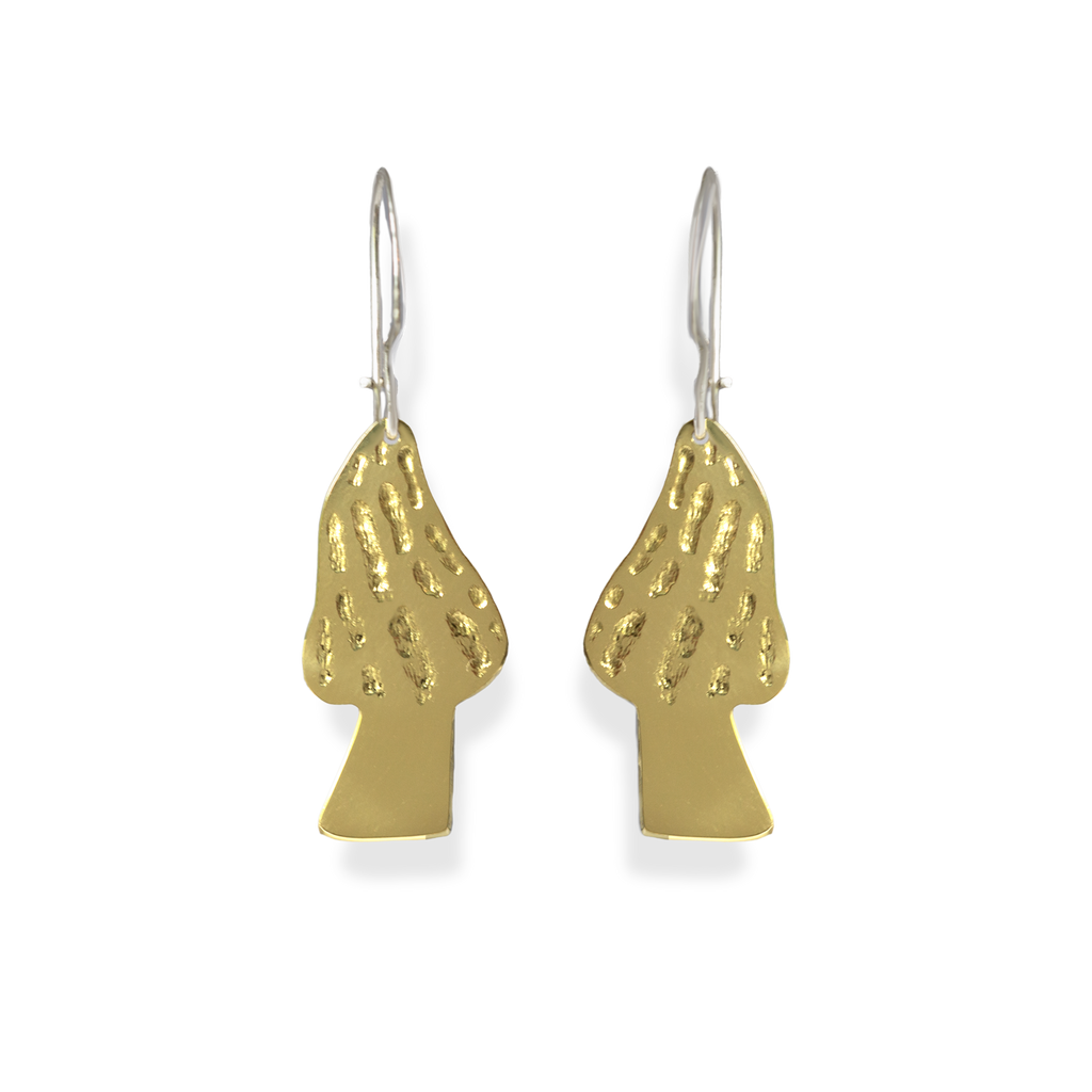 Sterling Silver & Brass Morel Mushroom Earrings