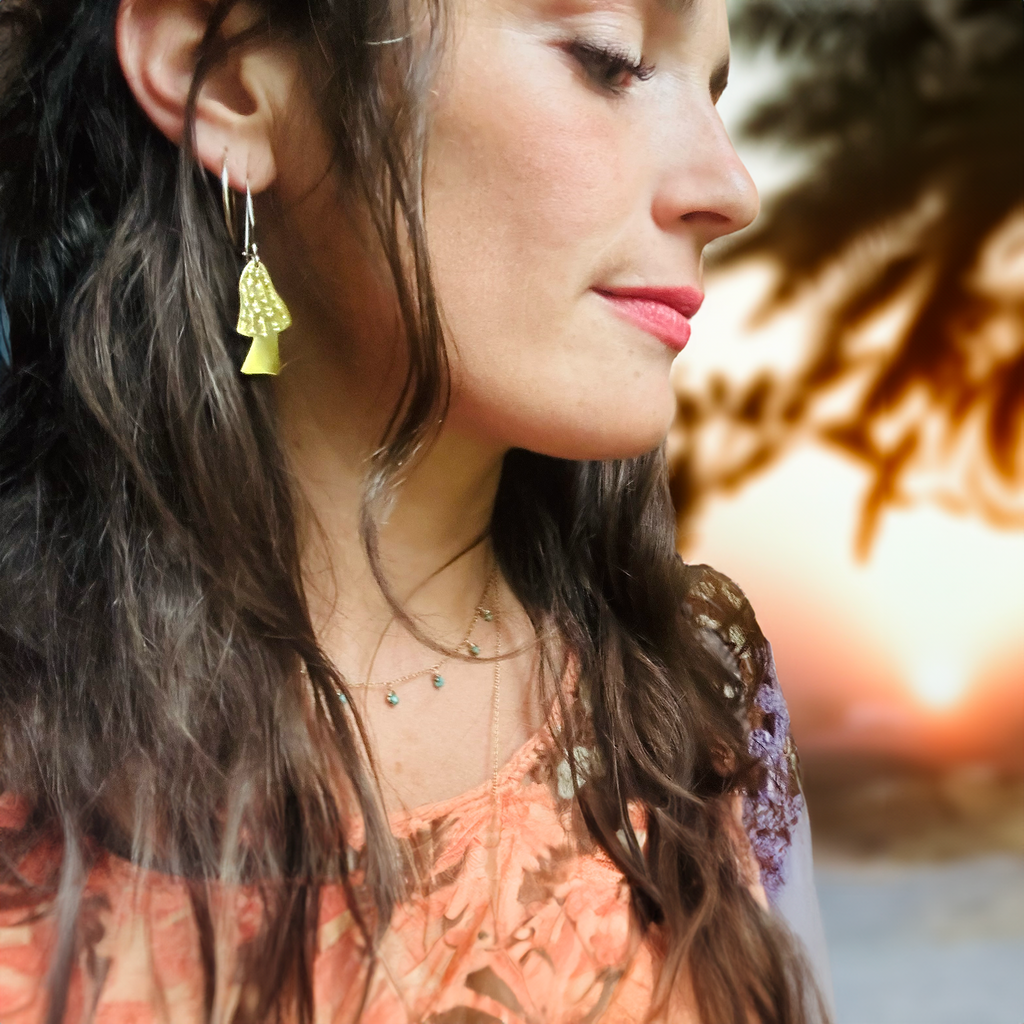 Sterling Silver & Brass Morel Mushroom Earrings