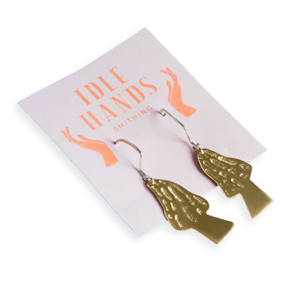 Sterling Silver & Brass Morel Mushroom Earrings