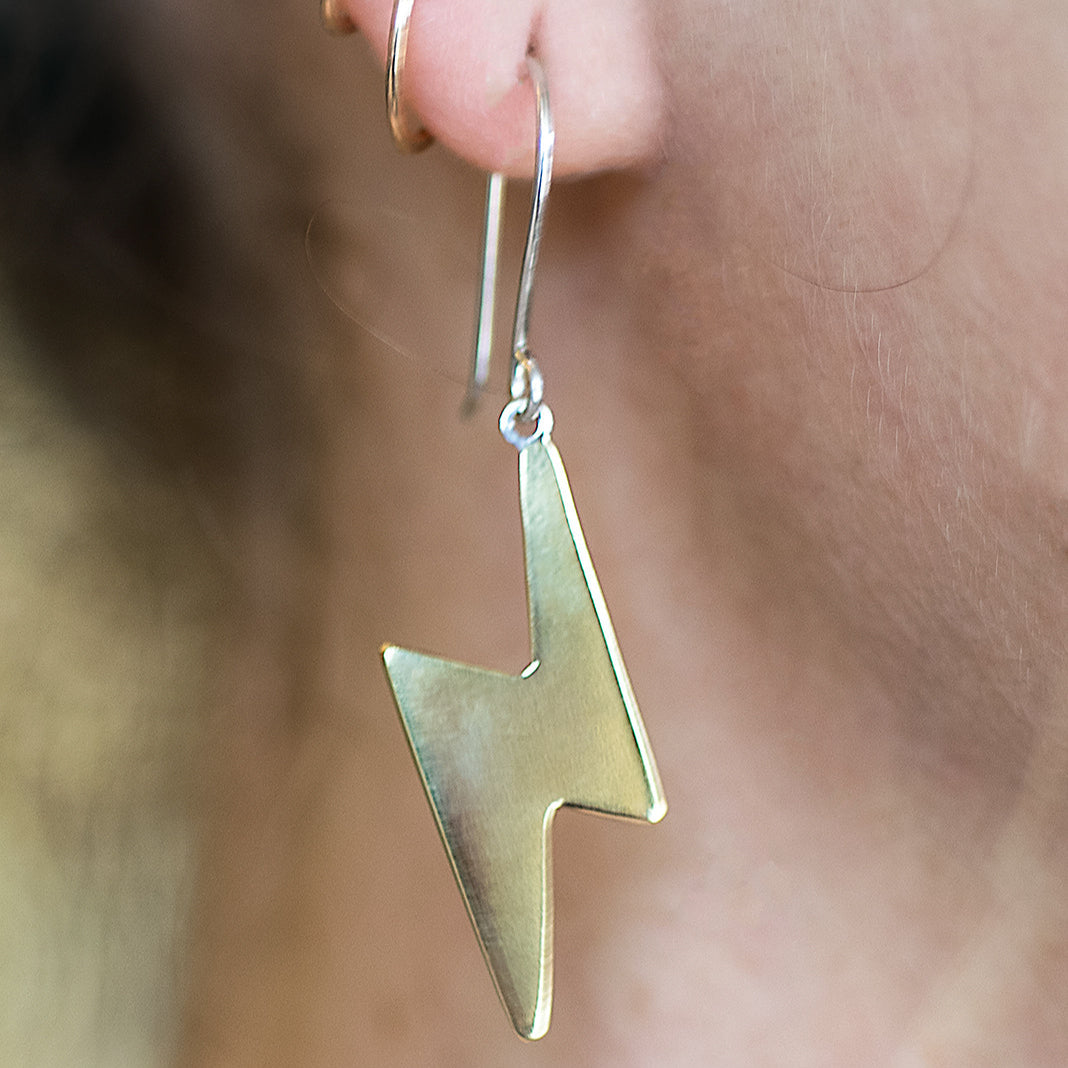 Brass and Sterling Silver Lightning Bolt Earrings
