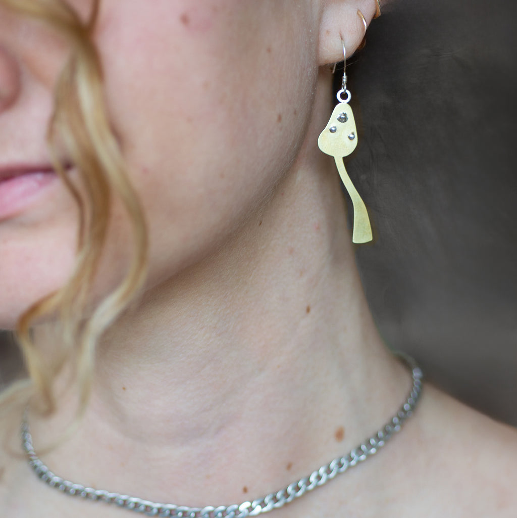 SIlver & Brass Mushroom Earrings