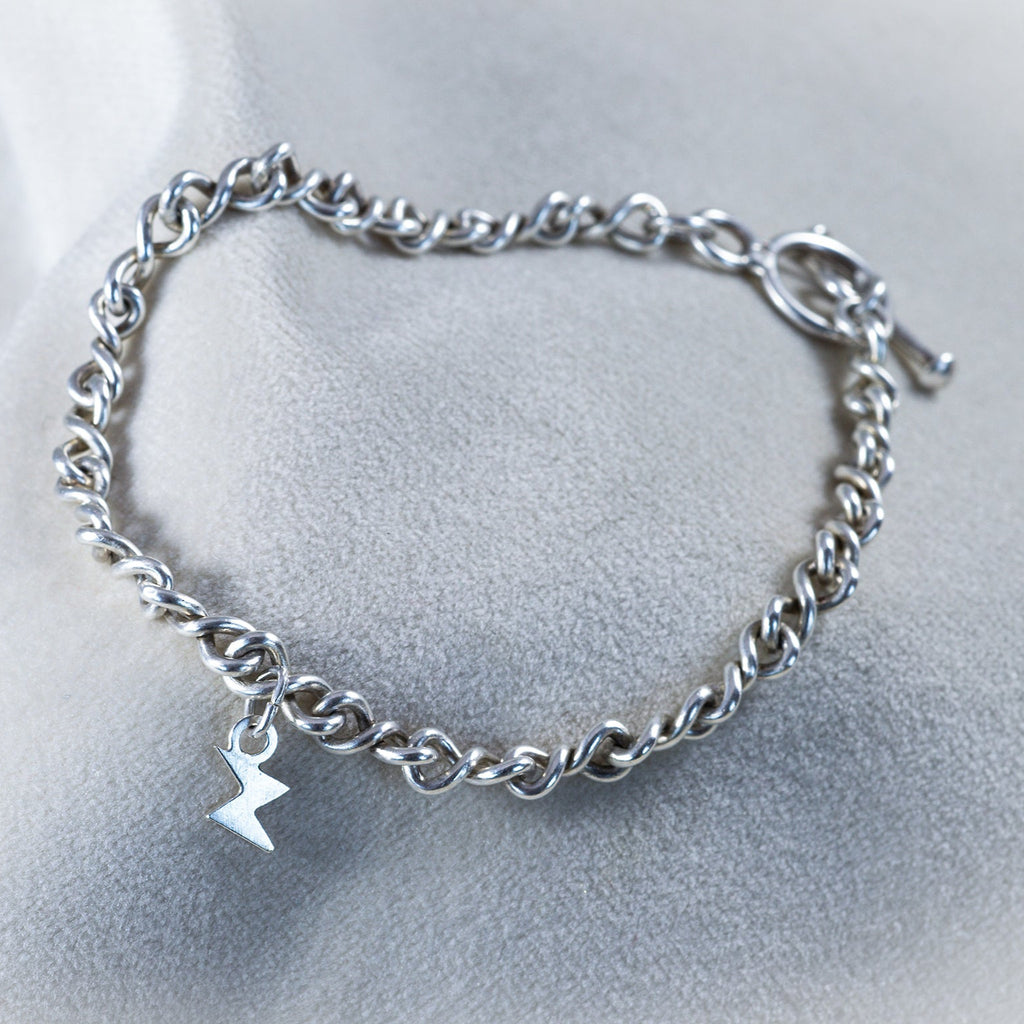 Silver Twisted Chain Bolt Bracelet