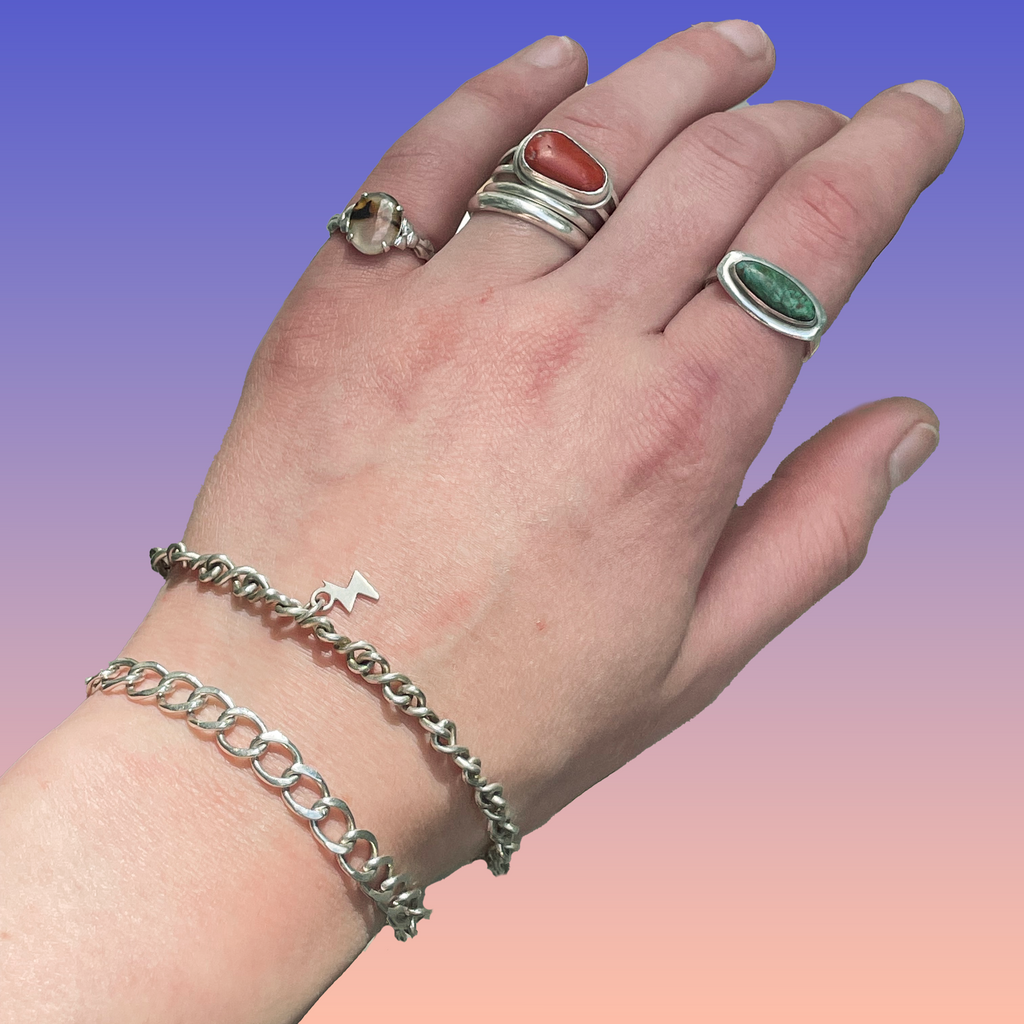 Silver Twisted Chain Bolt Bracelet