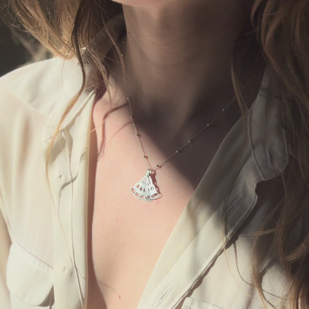 Fan Pendant Necklace Sterling Silver